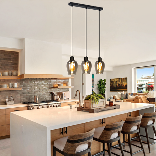 Lampe Suspendue Noire Vintage E27, 1 Lumière En Verre Fumé Pour Cuisine Ou Salon (sans Ampoule)