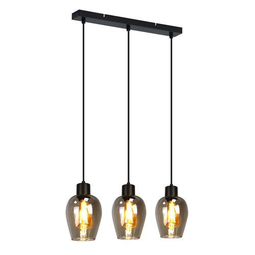 Lampe Suspendue Noire Vintage E27, 1 Lumière En Verre Fumé Pour Cuisine Ou Salon (sans Ampoule)