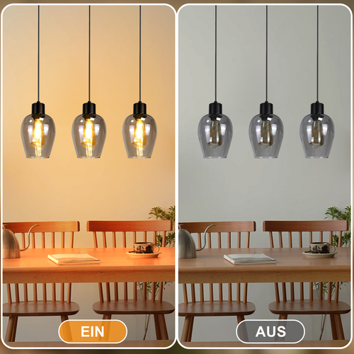 Lampe Suspendue Noire Vintage E27, 1 Lumière En Verre Fumé Pour Cuisine Ou Salon (sans Ampoule)