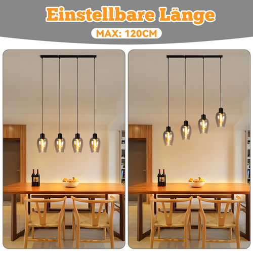 Suspension Noire Vintage E27, 1-flamme Verre Fumé Pour Cuisine Et Chambre à Coucher (sans Ampoule)