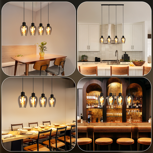 Suspension Noire Vintage E27, 1-flamme Verre Fumé Pour Cuisine Et Chambre à Coucher (sans Ampoule)