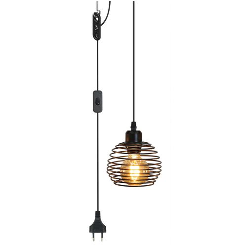Suspension Vintage Industrielle Noire, 1 Ampoule E27, Câble 4.5m Avec Prise Et Interrupteur Inclus