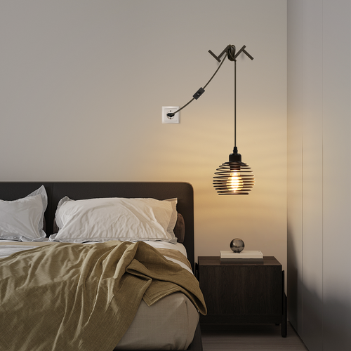 Suspension Vintage Industrielle Noire, 1 Ampoule E27, Câble 4.5m Avec Prise Et Interrupteur Inclus