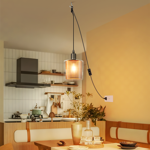 Suspension Vintage Dorée En Verre, 1 Ampoule E14, Câble 4.5m Avec Prise Et Interrupteur Rétro