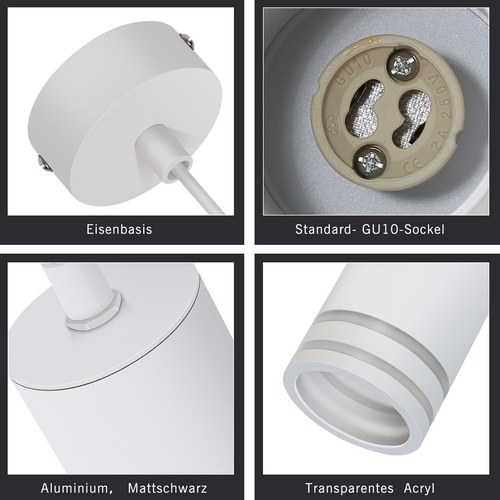 Lampe Suspendue Cylindre Gu10 En Aluminium, Design Moderne 1 Lumière, Réglable En Hauteur Déco