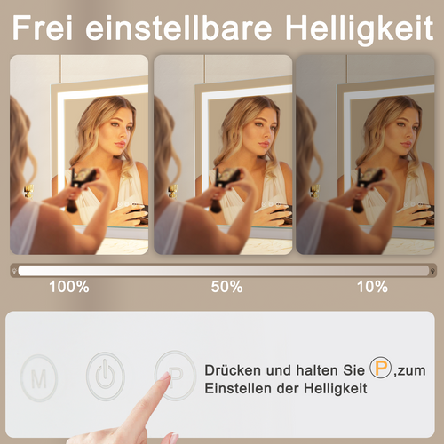 Miroir Maquillage Mural Lumineux 70x55 Cm, Éclairage LED Tactile Dimmable Pour Coiffeuse Salle Bain