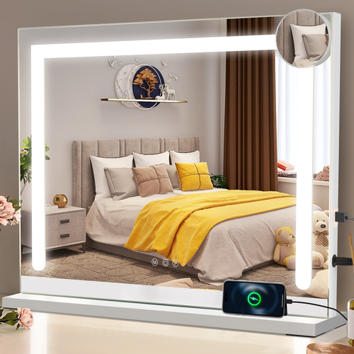 Miroir Maquillage Mural Lumineux 70x55 Cm, Éclairage LED Tactile Dimmable Pour Coiffeuse Salle Bain