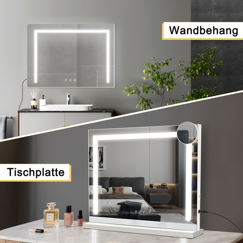 Miroir Maquillage Hollywood Sur Pied Avec 9 LED, Miroir De Table Lumineux Rotation 360° Cosmétique
