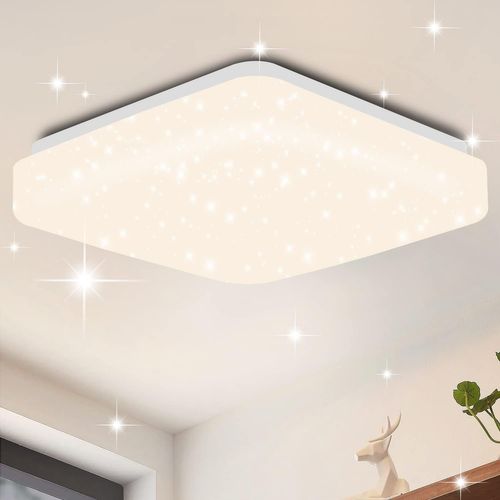 Plafonnier LED 15w 21cm Carré Ciel Étoilé Blanc Neutre Enfant
