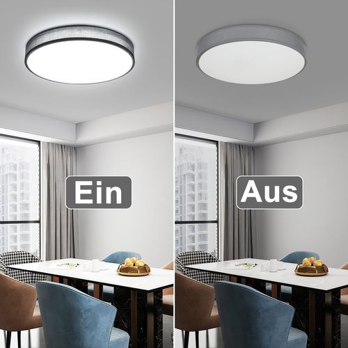 Plafonnier LED Tissu Gris 38w Rond Dimmable Télécommande Moderne