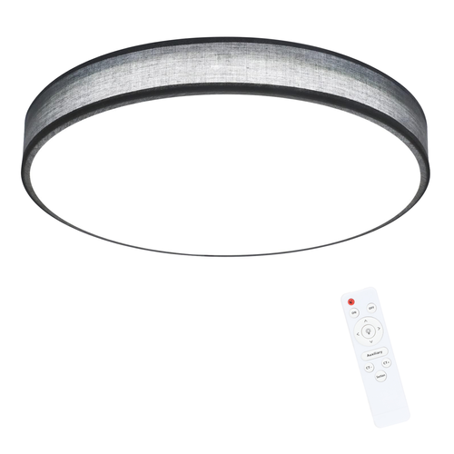 Plafonnier LED Tissu Gris 38w Rond Dimmable Télécommande Moderne