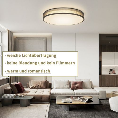 Plafonnier LED Tissu Gris 38w Rond Dimmable Télécommande Moderne