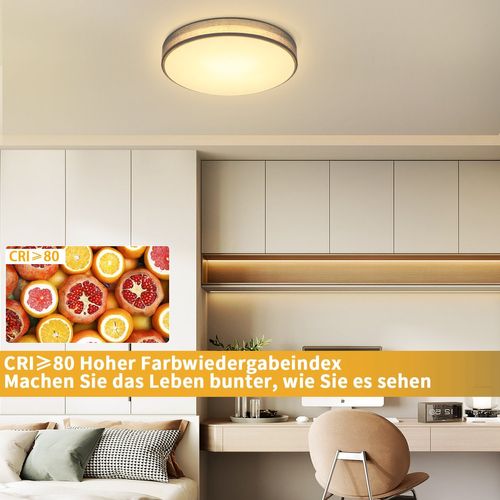 Plafonnier LED Tissu Gris 38w Rond Dimmable Télécommande Moderne