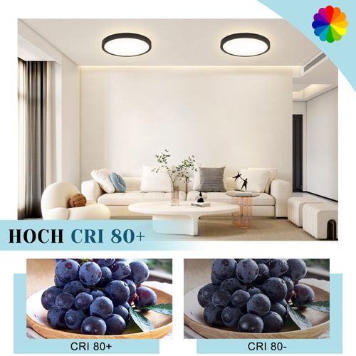 Plafonnier LED Plat 18 Cm - 15 W, Noir, 4000 K - Éclairage Moderne Cuisine, Couloir, Chambre