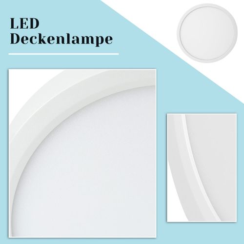Plafonnier LED Plat 18 Cm - 15 W, Blanc, 6000 K - Éclairage Moderne Cuisine, Couloir, Chambre