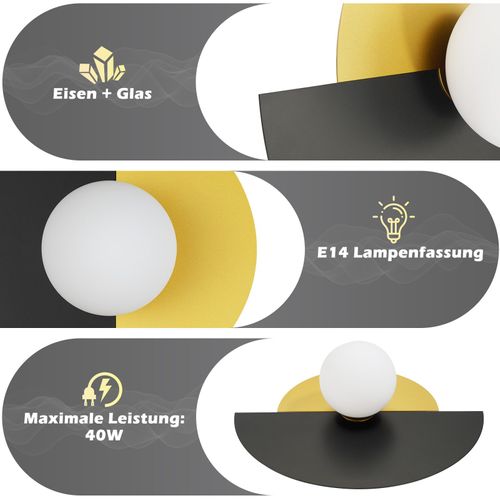 Applique Murale Noir Doré Couloir Vintage Verre Et Métal Design Moderne E14