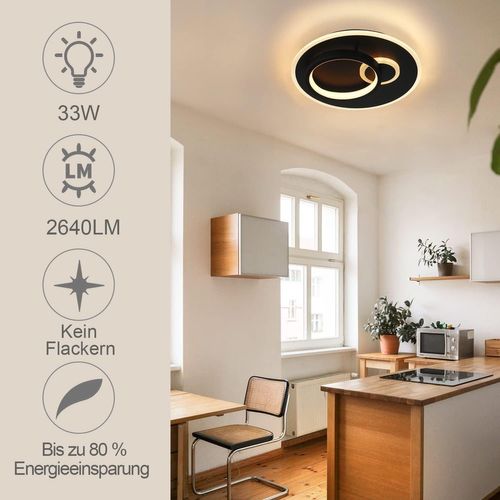 Plafonnier LED 33w Noir Rond Dimmable Télécommande Moderne Salon