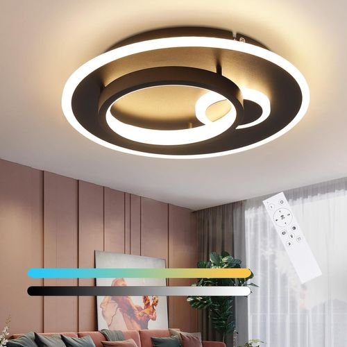 Plafonnier LED 33w Noir Rond Dimmable Télécommande Moderne Salon