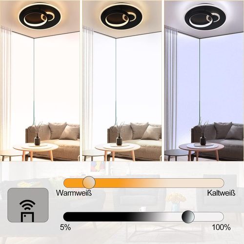Plafonnier LED 33w Noir Rond Dimmable Télécommande Moderne Salon