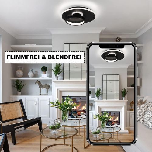 Plafonnier LED 33w Noir Rond Dimmable Télécommande Moderne Salon