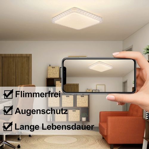 Plafonnier LED Moderne Carré 30cm Cristal Ciel Étoilé Design Dimmable Avec Télécommande Blanc