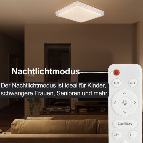 Plafonnier LED Moderne Carré 30cm Cristal Ciel Étoilé Design Dimmable Avec Télécommande Blanc