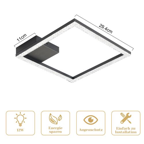 Plafonnier LED 12 W Blanc Chaud Lampe En Cristal 3000 K Lumière Noir Lampe Moderne Carrée En Métal