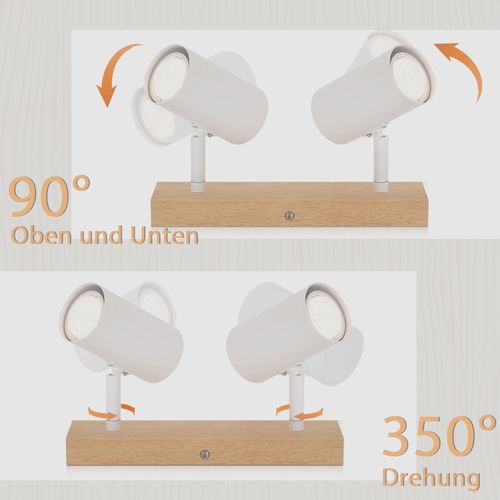 Plafonnier 2 Spots Bois Blanc Gu10 Moderne Orientable 350° Salon