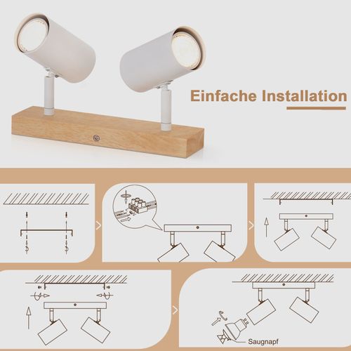 Plafonnier 2 Spots Bois Blanc Gu10 Moderne Orientable 350° Salon