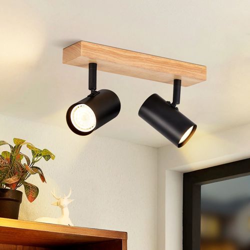 2 Spots De Plafond Bois Noir Gu10 Orientables à 350°style Rétro Industriel Pour Salon