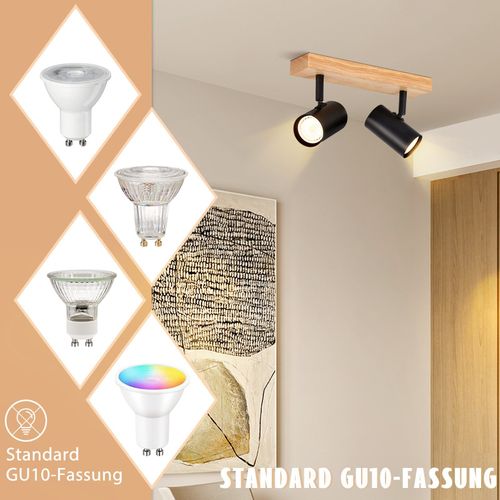 2 Spots De Plafond Bois Noir Gu10 Orientables à 350°style Rétro Industriel Pour Salon