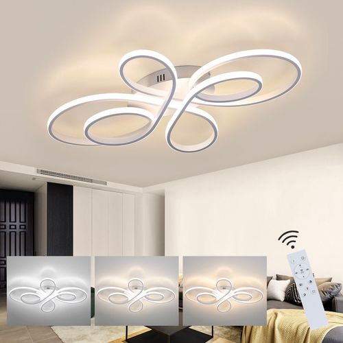 Plafonnier LED Dimmable 78w 80cm Blanc Moderne Télécommande Salon Bureau