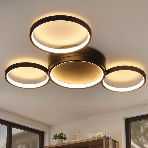 Plafonnier LED Design 29w Noir 4 Anneaux Blanc Chaud Moderne Salon Chambre