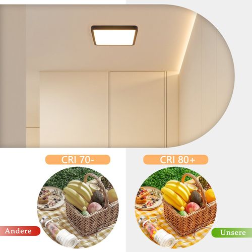 Plafonnier LED IP44 23W 23cm Noir Plat Blanc Chaud Salle de Bain Cuisine