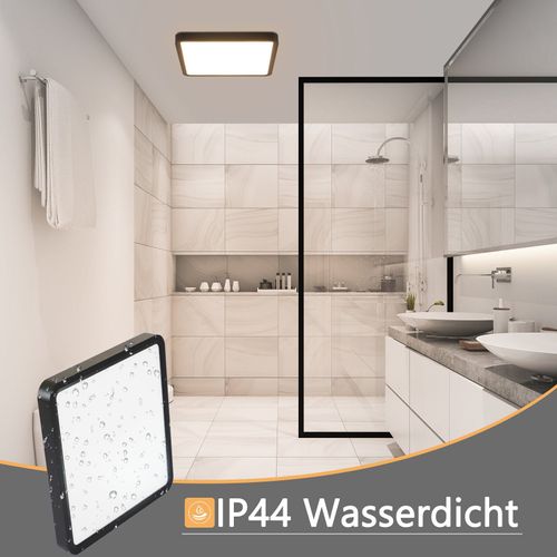Plafonnier LED IP44 23W 23cm Noir Plat Blanc Chaud Salle de Bain Cuisine