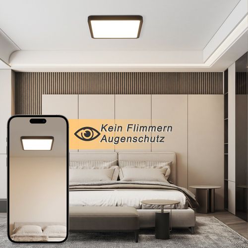 Plafonnier LED IP44 23W 23cm Noir Plat Blanc Chaud Salle de Bain Cuisine