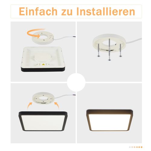Plafonnier LED IP44 23W 23cm Noir Plat Blanc Chaud Salle de Bain Cuisine