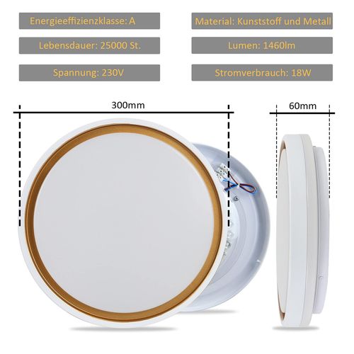 Plafonnier LED 18W 30cm Dimmable avec Télécommande Moderne Rond Salon Chambre Cuisine