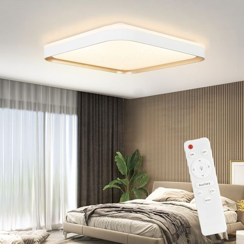 Plafonnier LED Carré Dimmable, 30 cm, 32 W, Blanc. Pour chambre, salon, avec télécommande.