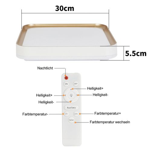 Plafonnier LED Carré Dimmable, 30 cm, 32 W, Blanc. Pour chambre, salon, avec télécommande.