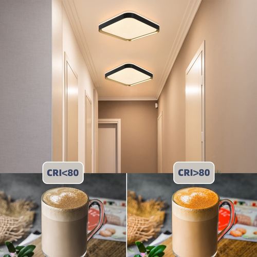 Plafonnier LED Carré 32w 30cm Noir Or Dimmable Télécommande Moderne Salon