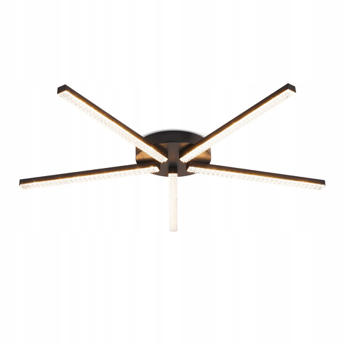 Plafonnier LED 24w 63cm Noir 5 Têtes Cristal Blanc Chaud Moderne Salon