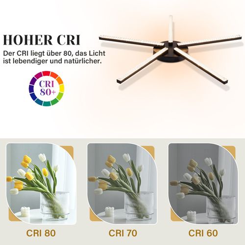 Plafonnier LED 24w 63cm Noir 5 Têtes Cristal Blanc Chaud Moderne Salon