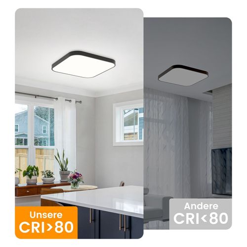 Plafonnier LED Ip44 Noir 27 Cm 15 W Chambre Cuisine Dimmable Avec Télécommande Carrée