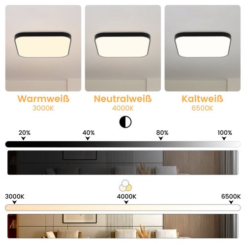 Plafonnier LED Ip44 Noir 27 Cm 15 W Chambre Cuisine Dimmable Avec Télécommande Carrée