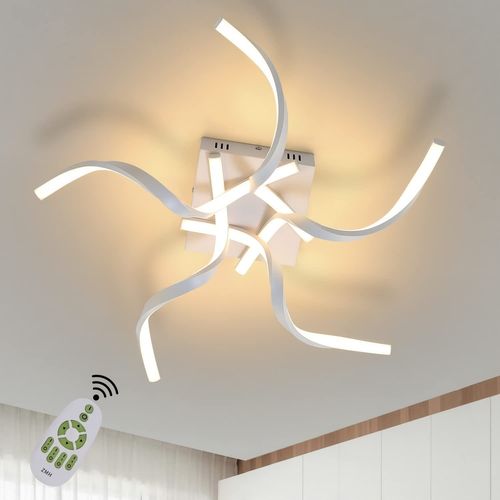 Plafonnier LED Blanc Moderne Dimmable 65cm Lampe De Chambre Design En Forme De Vague 48w