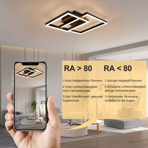 Plafonnier LED 50w Noir Géométrique Dimmable Télécommande Moderne