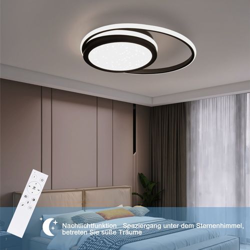 Plafonnier LED 56w Noir Rond Dimmable Effet Ciel Étoilé Moderne Salon