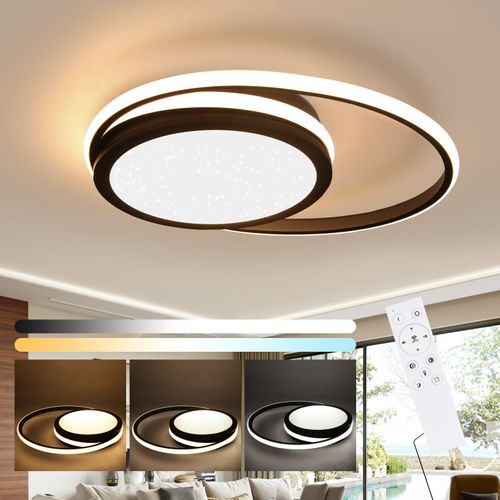 Plafonnier LED 56w Noir Rond Dimmable Effet Ciel Étoilé Moderne Salon