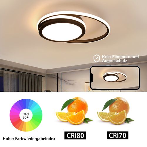 Plafonnier LED 56w Noir Rond Dimmable Effet Ciel Étoilé Moderne Salon